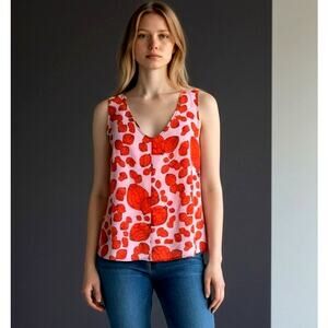 Key Leaf London 100% Pure Silk Vintage Artichoke Print Sleeveless Blouse Pink S